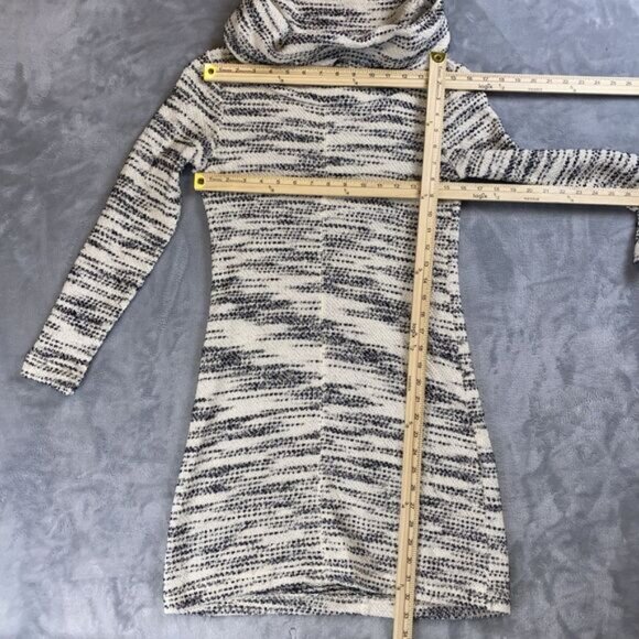 LOFT Womens SP Black White Stripe Knit Cowlneck Long Sleeve Short Sweater Dress - Picture 4 of 5